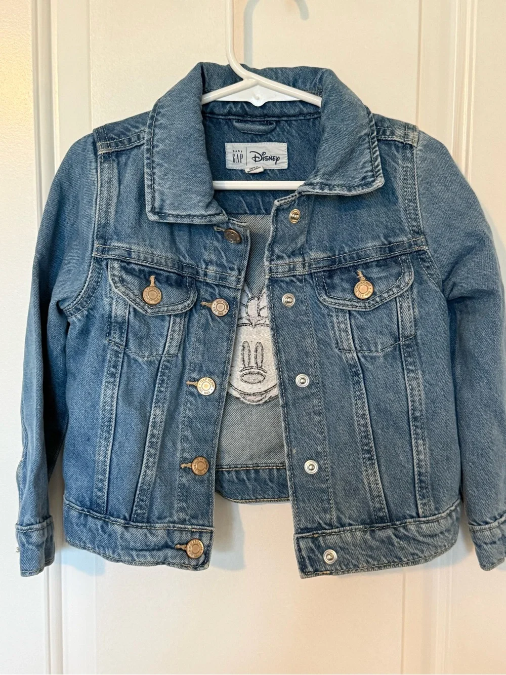 GAP Kids Disney Light Blue Denim Jacket with Embroidered Minnie Detail